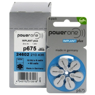 Батарейка PowerOne IMPLANT PLUS + ZA675 BL6 Zinc Air 1.45V, 6 шт в упаковке. (для слуховых аппаратов) Батарейка PowerOne IMPLANT PLUS + ZA675 BL6 Zinc Air 1.45V, 6 шт в упаковке. (для слуховых аппаратов)