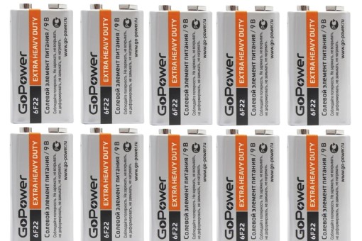 Батарейка крона 9 В 6F22 Gopower комплект 10 шт. Батарейка крона 9 В 6F22 Gopower комплект 10 шт.