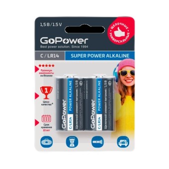 Батарейка GoPower 343 LR14 C BL2 Alkaline 1.5V Батарейка GoPower 343 LR14 C BL2 Alkaline 1.5V