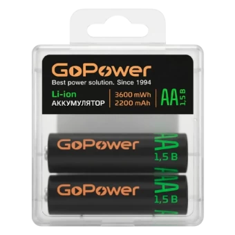 Аккумулятор бытовой GoPower AA BOX2 Li-ion 1.5V 2200mAh (3600 mWh) Аккумулятор бытовой GoPower AA BOX2 Li-ion 1.5V 2200mAh (3600 mWh)