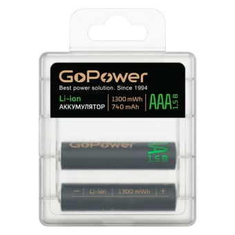 Аккумулятор бытовой GoPower AAA BOX2 Li-ion 1.5V 740mAh (1300 mWh) Аккумулятор бытовой GoPower AAA BOX2 Li-ion 1.5V 740mAh (1300 mWh)