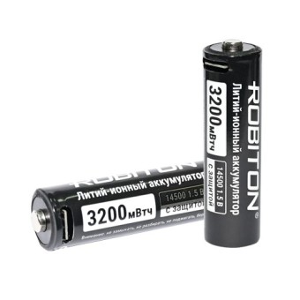 Аккумулятор ROBITON 14500-3.2WH/C (AA) 3200мВтч, 2200мАч 1,5В Type-C с защитой BL2 Аккумулятор ROBITON 14500-3.2WH/C (AA) 3200мВтч, 2200мАч 1,5В Type-C с защитой BL2